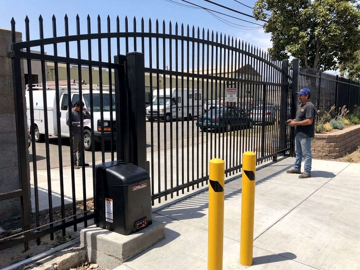 Commercial automatic sliding gate installation with LiftMaster operator